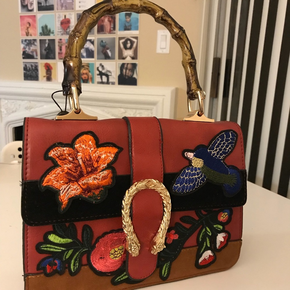 unique handbag with bamboo strap